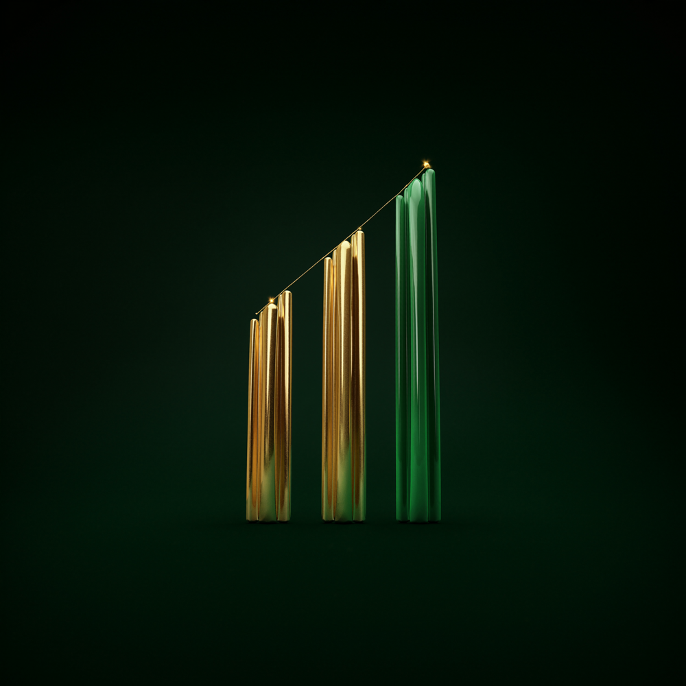 Deep green and gold visual representing reporting built on Exact Globe data